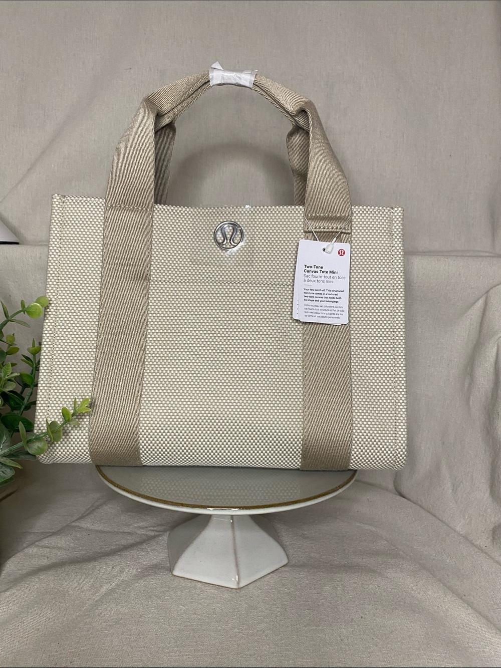 Lululemon Athletica | Lululemon Two-Tone Canvas Mini Tote Mohave Tan/Lt Ivory